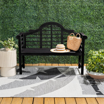 Lutyens Arched 600-Lbs Support Acacia Wood Outdoor Garden Patio Bench - JONATHAN Y